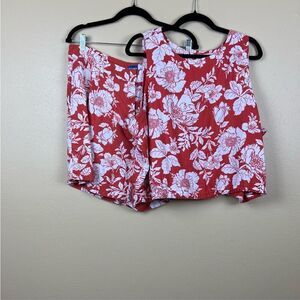 Old Navy Short Top Set Linen Blend Floral High Rise Pockets Top XL Short XXL